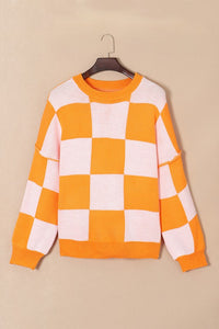 Women Checkered Bishop Sleeve Sweater