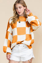 Load image into Gallery viewer, Women Checkered Bishop Sleeve Sweater
