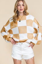 Load image into Gallery viewer, Women Checkered Bishop Sleeve Sweater
