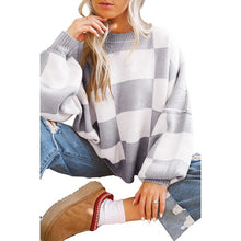 Load image into Gallery viewer, Women Checkered Bishop Sleeve Sweater
