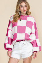 Load image into Gallery viewer, Women Checkered Bishop Sleeve Sweater
