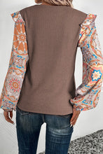 Load image into Gallery viewer, Floral Sleeve Patchwork Waffle Knit O Neck Blouse
