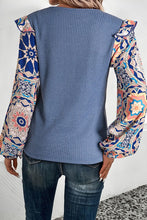 Load image into Gallery viewer, Floral Sleeve Patchwork Waffle Knit O Neck Blouse
