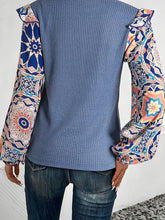 Load image into Gallery viewer, Floral Sleeve Patchwork Waffle Knit O Neck Blouse
