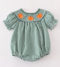 Load image into Gallery viewer, Green gingham pumpkin embroidery girl bubble
