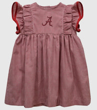 Load image into Gallery viewer, Alabama Crimson Tide Embroid. Red
Gingham Girls Ruffle Dress - Image #1
