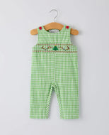 Christmas Tree Smocked Baby Romper with Green Plaid