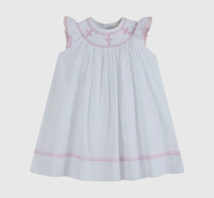 White and Light Pink Cross Bishop Dress