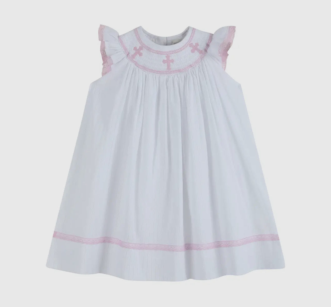 White and Light Pink Cross Bishop Dress