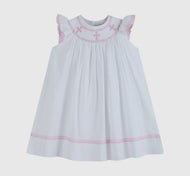 White and Light Pink Cross Bishop Dress