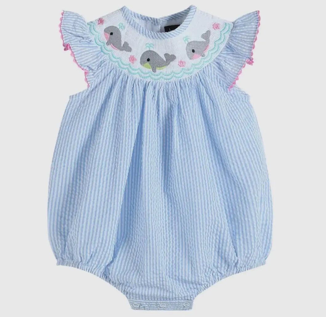 Whale Smocked Baby Girl Bubble - Image #1