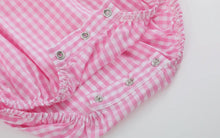 Load image into Gallery viewer, Preorder by 9/30-Pink Gingham Daisy and Hearts Smocked Romper-Ships 12/28
