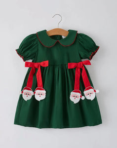 Girls Holiday Outfit - Santa Bow Green Christmas Dress-Ships 11/10