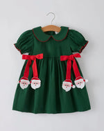 Girls Holiday Outfit - Santa Bow Green Christmas Dress-Ships 11/10