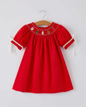 Load image into Gallery viewer, Christmas Gingerbread Embroidery Red Baby Dress with Bow-Ships 10/15
