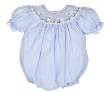 Load image into Gallery viewer, Sheep Smocked Blue Gingham Girl Bubble
