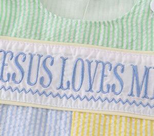 Easter seersucker Jesus loves me embroidery boy jonjon