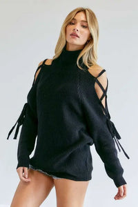 Solid Turtleneck Cutout Long Sleeve Sweater - Image #7