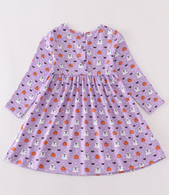 Load image into Gallery viewer, Purple halloween print dress
