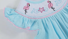 Load image into Gallery viewer, Light Blue Flamingo Smocked Flutter
Romper - Image #2
