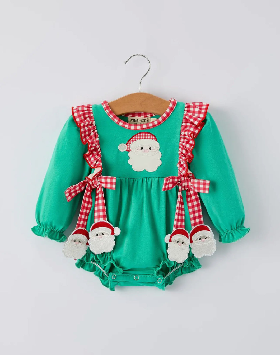 Christmas Cute Santa Applique Red Plaid Bow Baby Girls Romper-Ships by 10/15