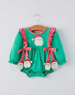 Christmas Cute Santa Applique Red Plaid Bow Baby Girls Romper-Ships by 10/15