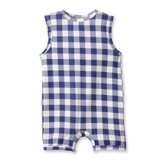 Picnic Plaid Soft Bamboo Sleeveless Baby Shortall Romper