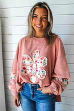 Load image into Gallery viewer, Flower Applique Patchwork Drop Sleeve Pullover Sweatshirt
