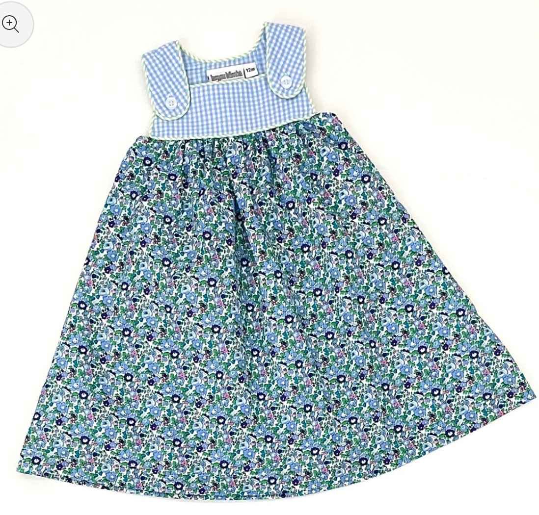 Gingham and Floral Tab Dress-Monogram-Place name special instructions at Checkout