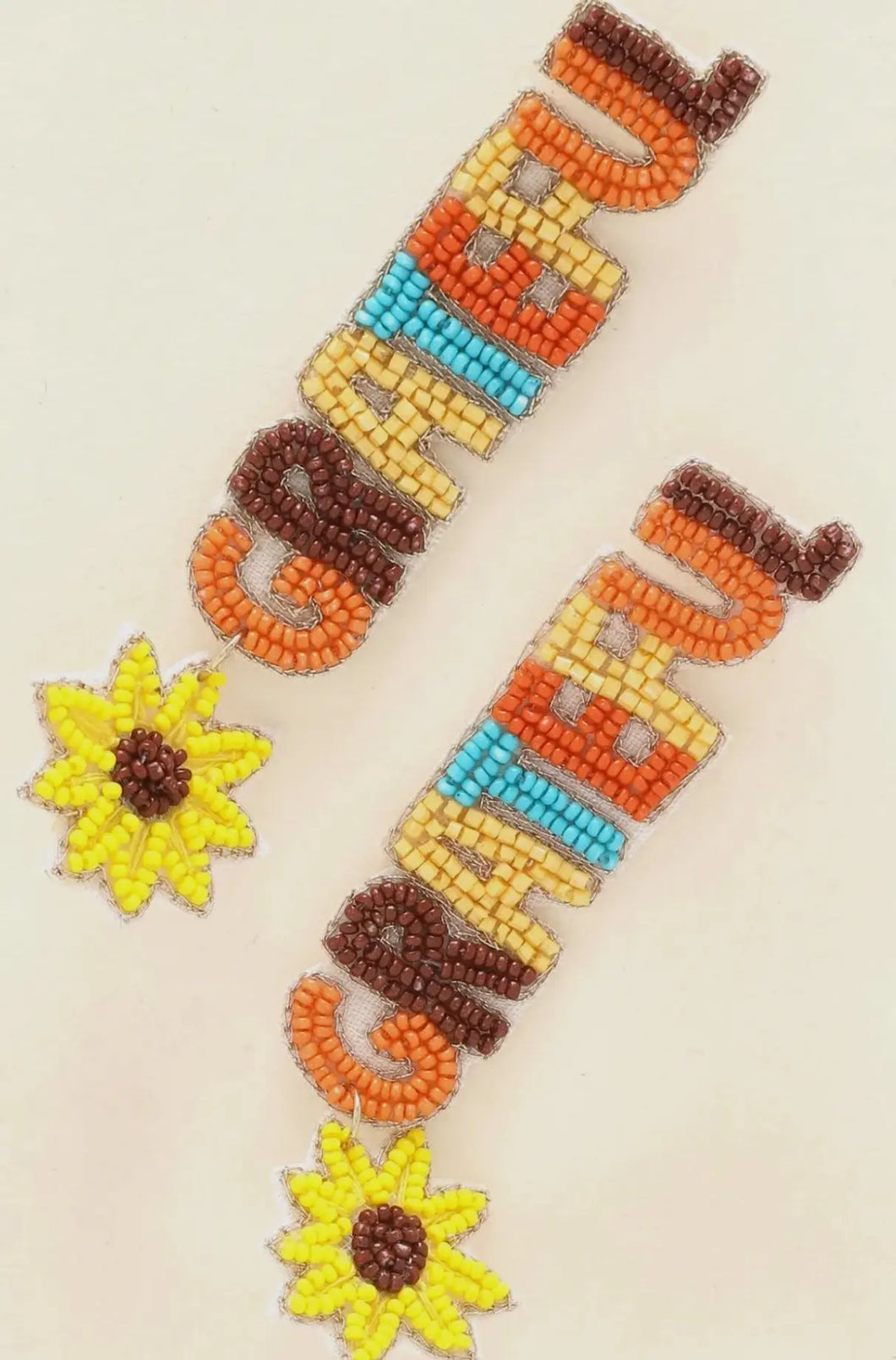 Grateful Thanksgiving Lettering Beaded Earrings - Image #1