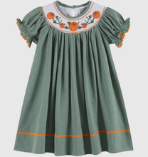 Load image into Gallery viewer, Sage Green Pumpkin Smocked Bishop Dress
