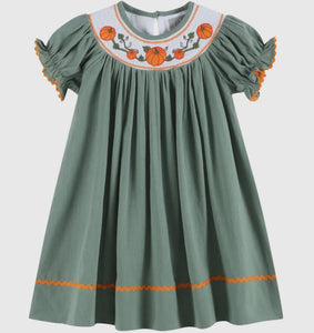 Sage Green Pumpkin Smocked Bishop Dress