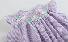 Load image into Gallery viewer, Light Purple Seersucker Easter Bunny
Smocked Bishop Dress
