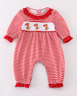 Red valentine puppy embroidery girl romper