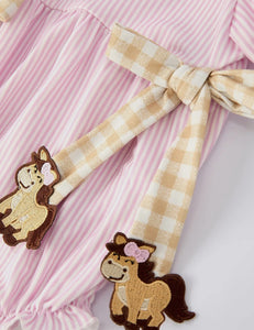 Farm Horse Bow Baby Girls Romper - Pink Stripes-Ships 11/20
