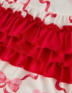 Girls Valentine Romper with Heart Print and Bowknot Design-Ships 11/20