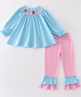 Blue valentine XOXO smocked girl set