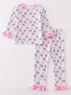 Premium pink christmas santa claus print girl pajama set