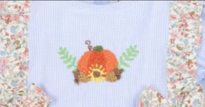 Pumpkin French Knot Embroidery Baby Ruffle Romper - Image #2