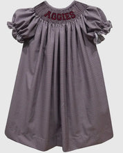 Load image into Gallery viewer, Ready to ship-Texas AM Aggies Smocked Maroon Gingham Short Sleeve Bishop Dress - Image #1
