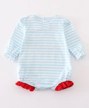 Load image into Gallery viewer, Blue stripe christmas tree puppy applique boy romper - Image #2
