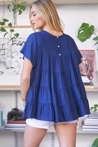 Solid Flared Short Sleeve Top - Image #13