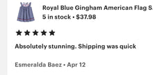 Load image into Gallery viewer, Royal Blue Gingham American Flag Smocked Bishop Dress - Image #6
