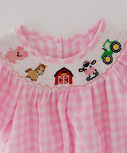 Load image into Gallery viewer, Farm Pink Smocking Embroidered
Girls Romper
