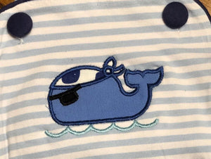 Whale Baby Boy Blue/White Sunsuit with Applique - Image #2