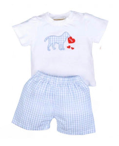 Valentine Boy Heart and Dog Applique Short Set