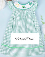 Load image into Gallery viewer, Lovely St Patrick&#39;s Day Smocked Baby Bishop dress
