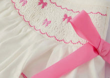 Load image into Gallery viewer, Fall White Girls Dress with Pink Bow Embroidery-Ships 10/10
