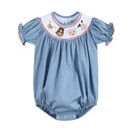 Blue Farm Animals Smocked Romper