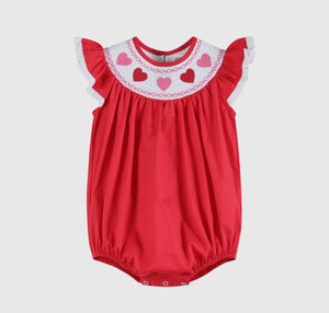 Preorder by 9/30-Red Heart and Lace Smocked Romper-Ships by 12/28